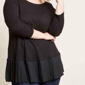 ModCloth A Friend in Pleats Knit Top 1X Black
